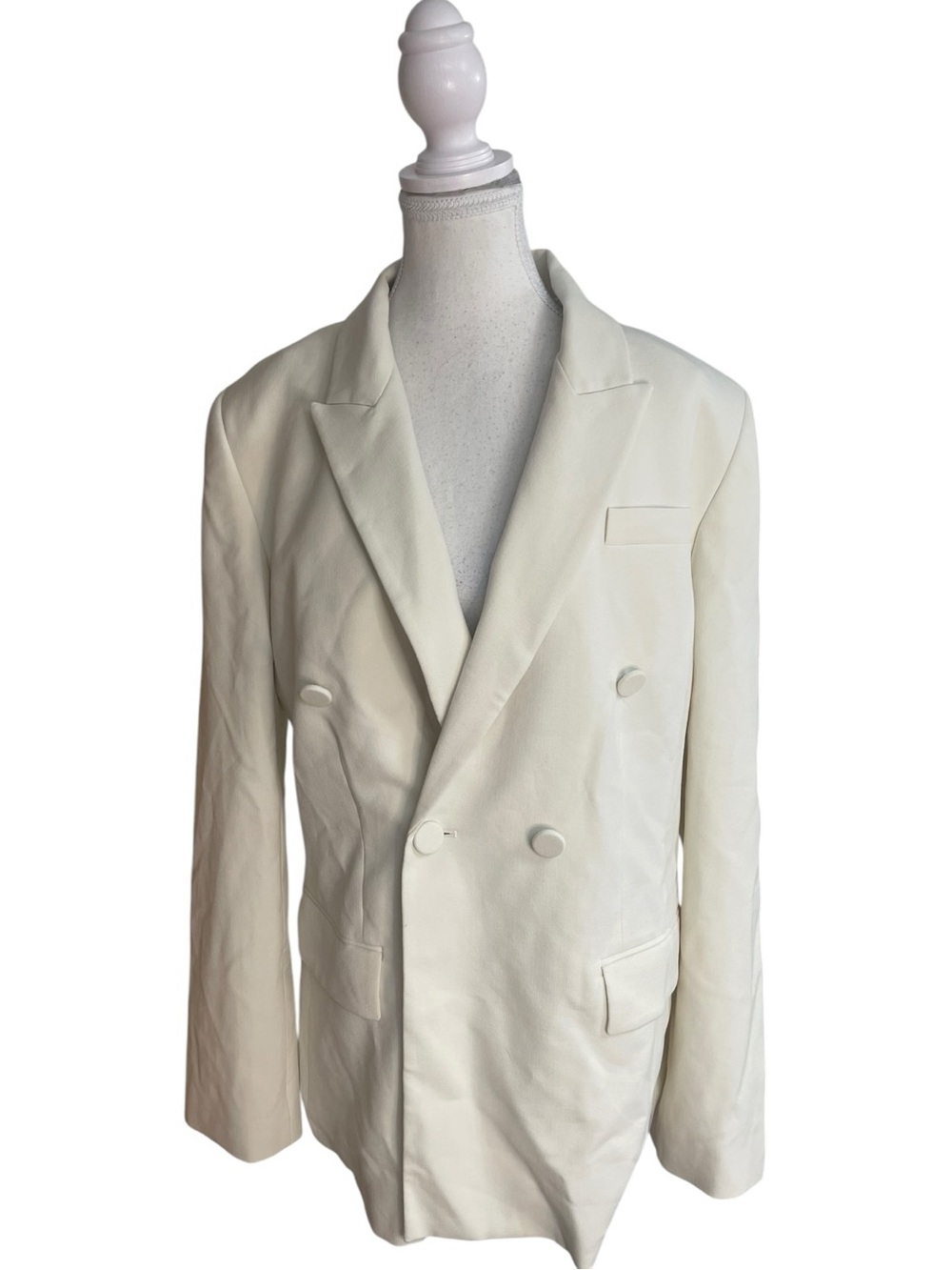 Zara Tailored Double Breasted Long Blazer Ecru